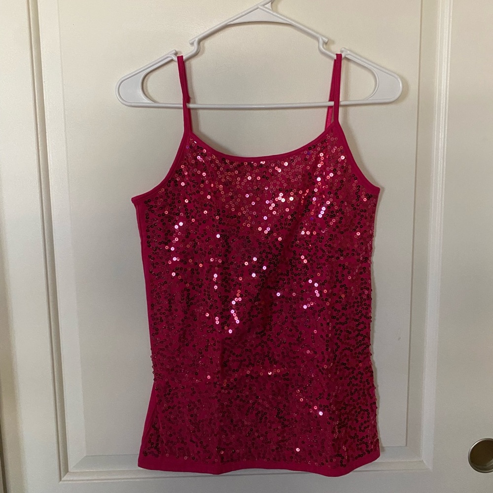 BRAND NEW Justice Sparkly Pink Cami Top with Built in Bra